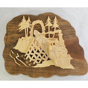 3D Wood Wall Hanging of Train on Trestle - Hand Made - One of a Kind - NEW